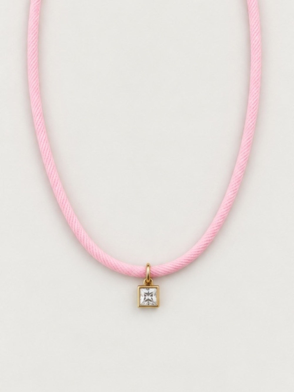 New! Pink Cord Gold Bevel Crystal Pendant Necklace NWOT 5008